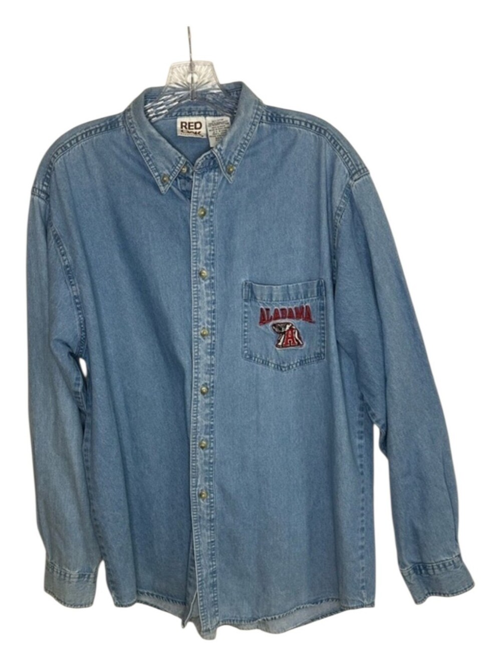 Alabama Crimson Tide Denim Button Up Shirt Red Oak Large Embroidered